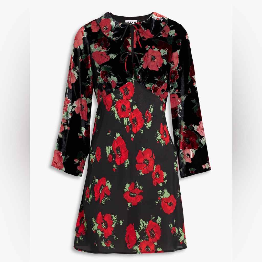 Rixo Black Mini Dress With Red Floral Print